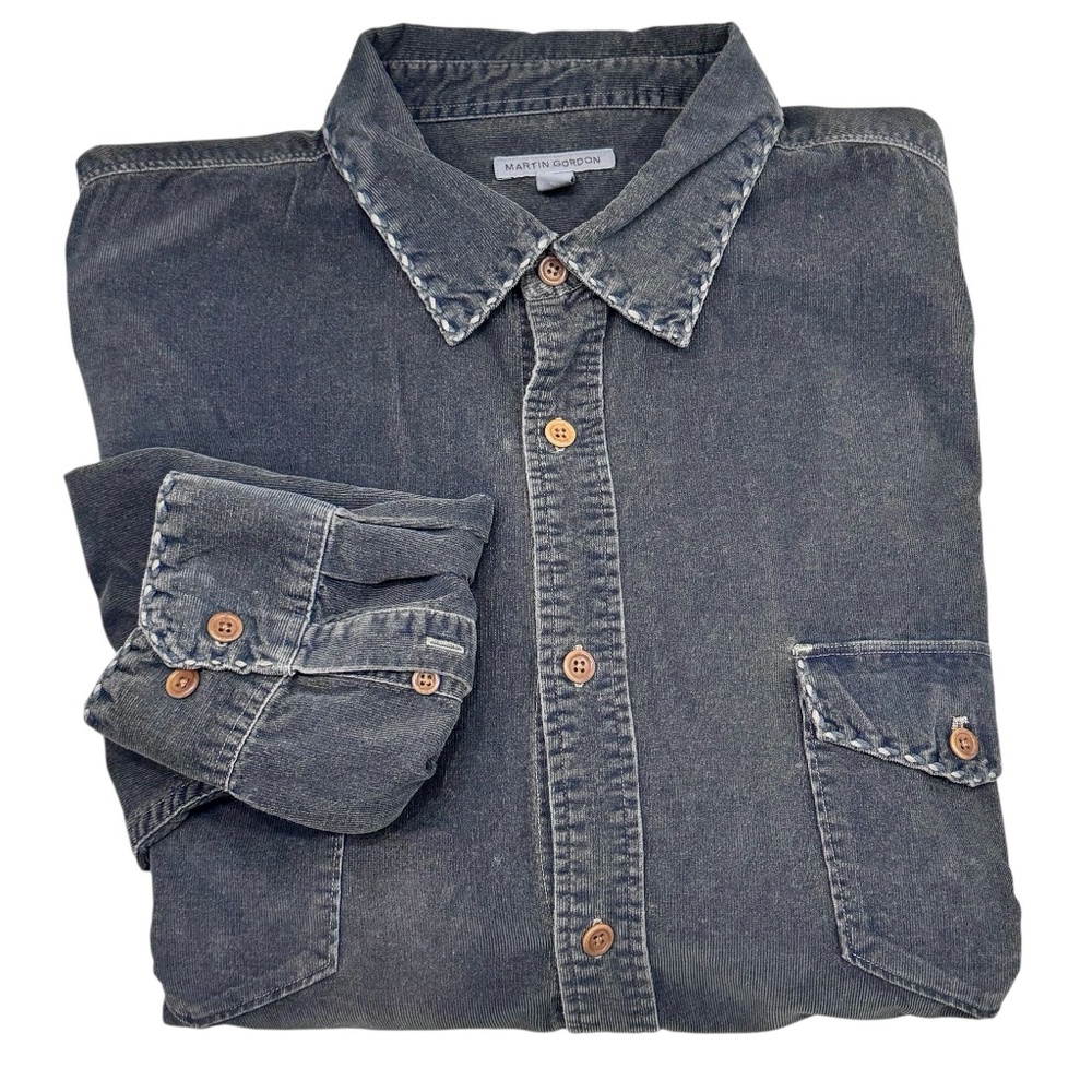 MARTIN GORDON BLUE/GRAY CORDUROY WESTERN STYLE LONG SLEEVE BUTTON DOWN SHIRT